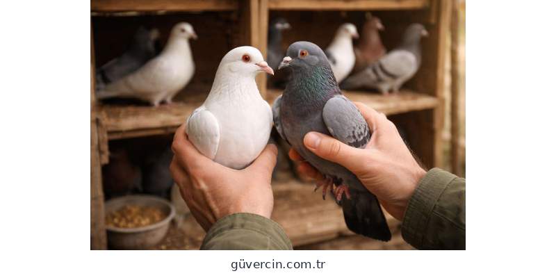Satılık güvercinler çeşitli renk ve türlerde doğal ortamda