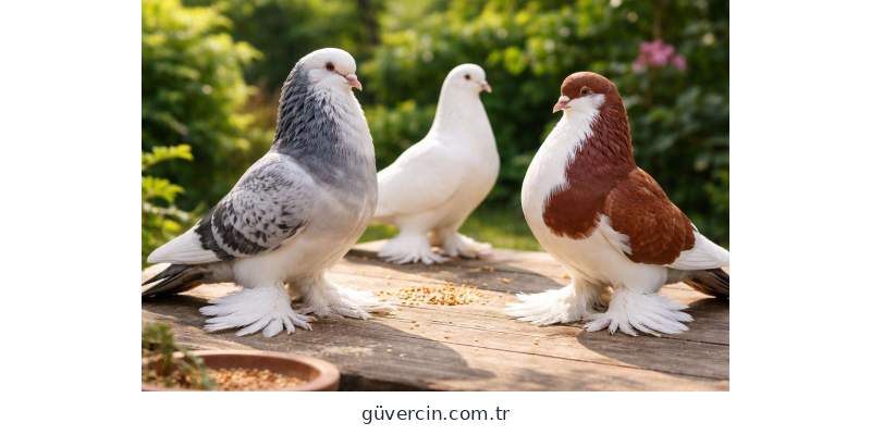 Farklı paçalı güvercin cinslerini gösteren görsel
