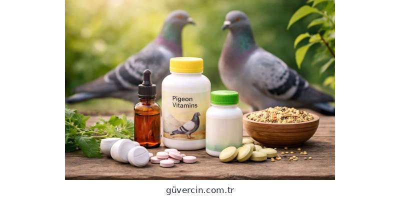 Güvercin vitamini ürünleri eczane rafında