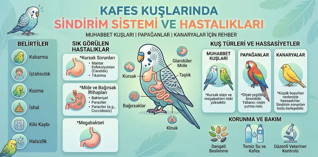 Kafes Kuşlarında Sindirim Hastalıkları | Belirtileri, Tanısı ve Tedavisi