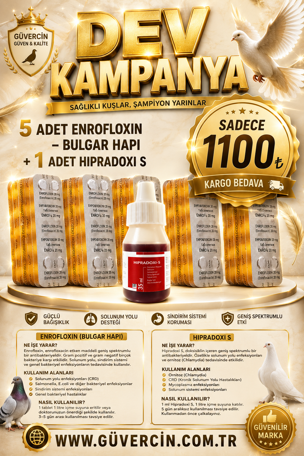 5 Adet Enrofloxin – Bulgar Hapı 1 Adet Hipradoxi S